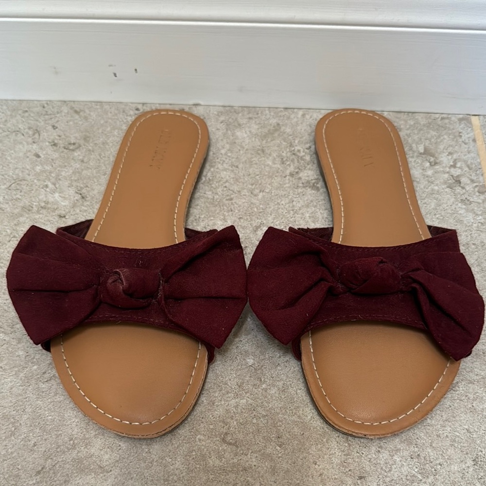 Women's Burgundy Bow Slide Sandals